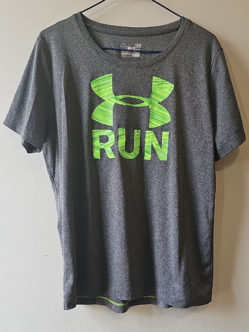 Under Armour Large Semi-fitted Gray Run Logo T-Shirt - Neon Green Accent